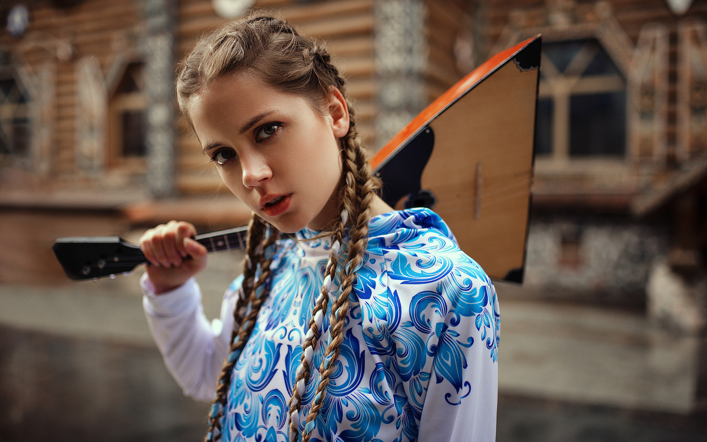 ksenia kokoreva, women, portrait, pigtails, women outdoors