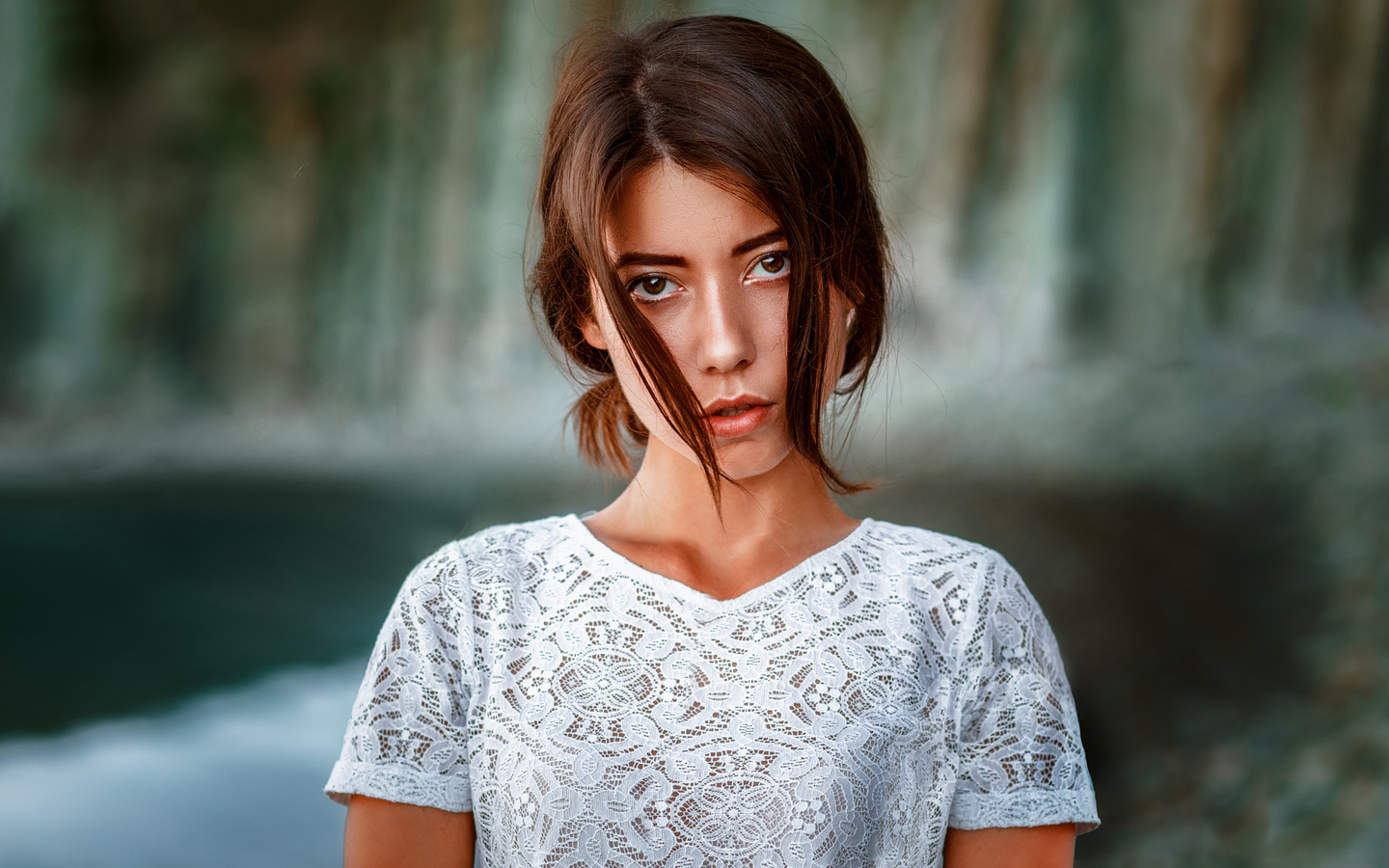 women, face, portrait, depth of field, hair in face