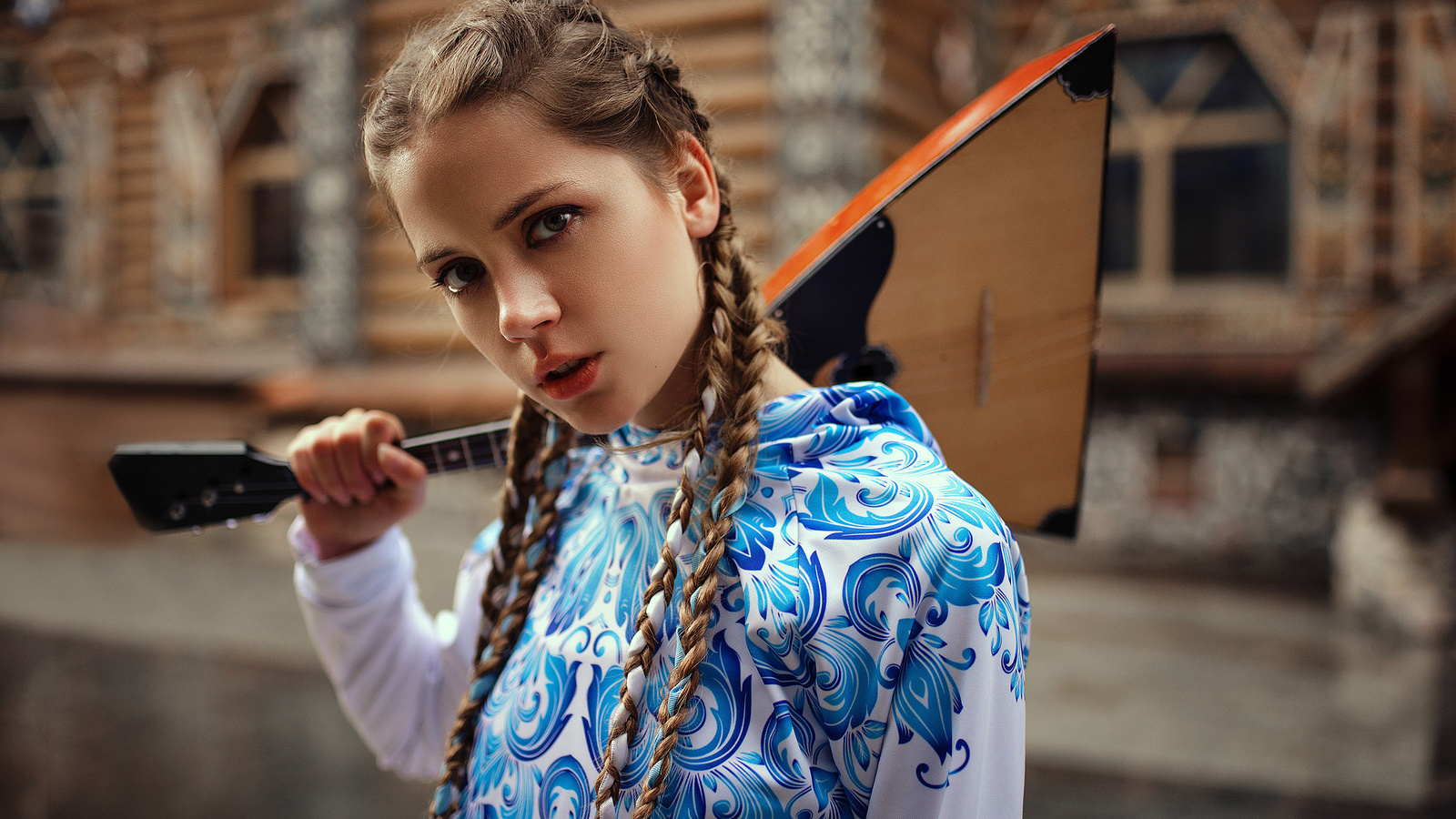 ksenia kokoreva, women, portrait, pigtails, women outdoors