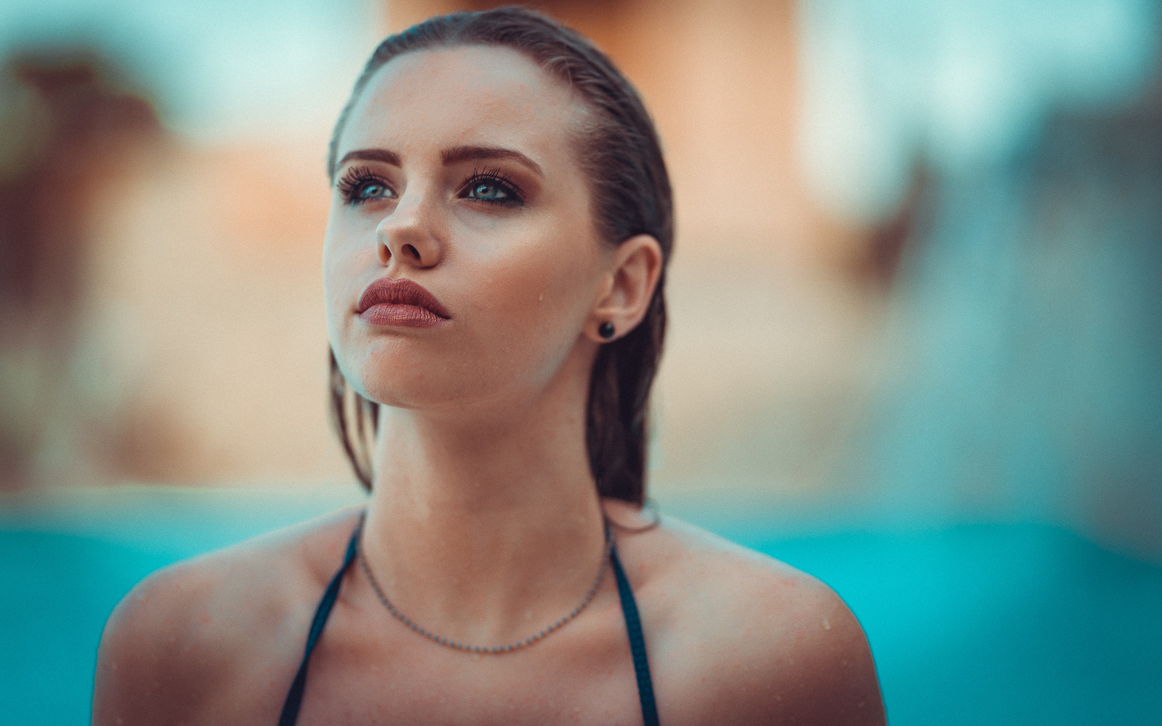 women, face, portrait, water drops, bare shoulders, wet hair