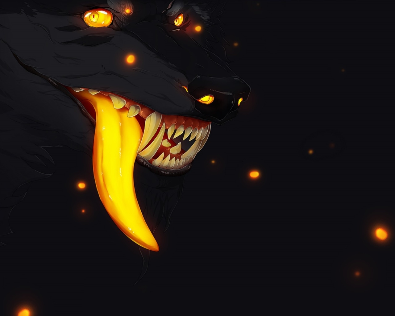 Огненный волк с языком