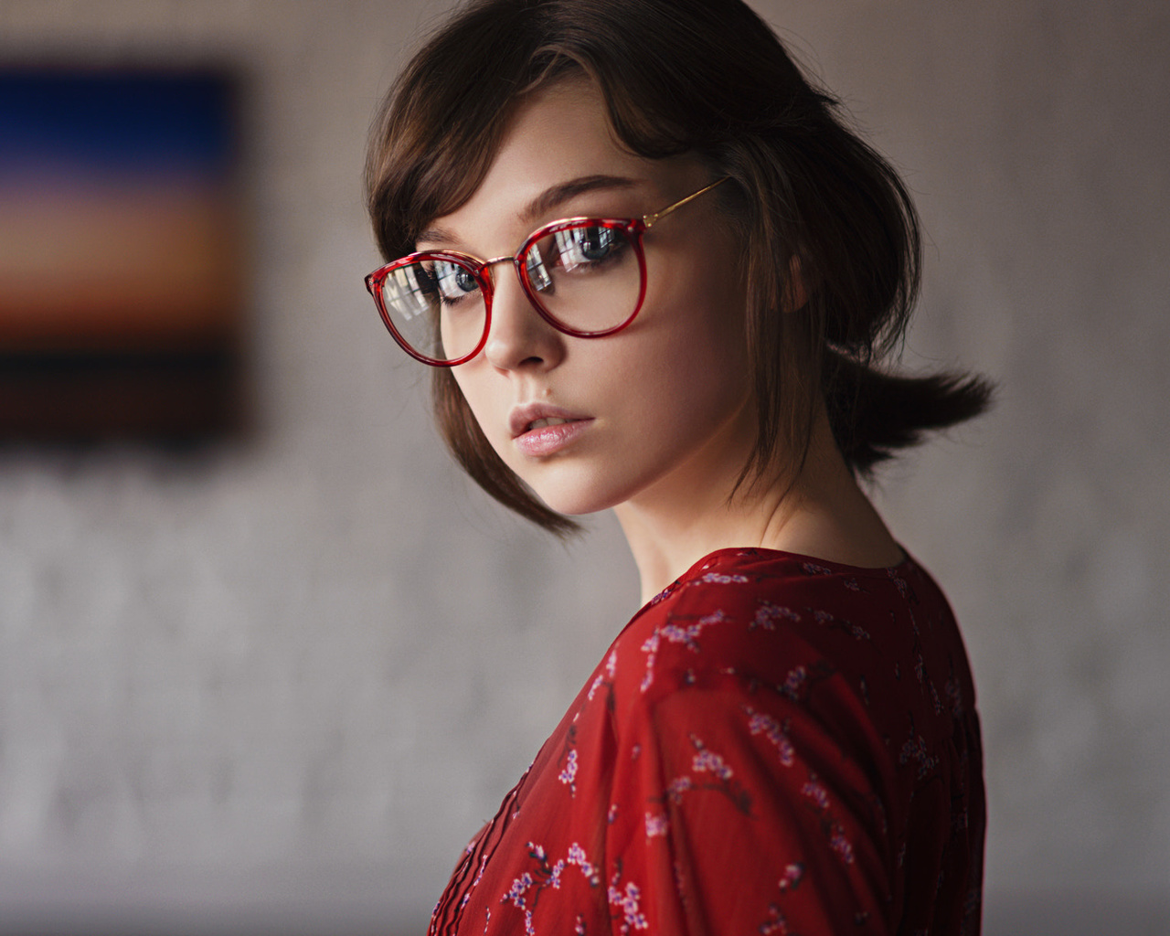 olya pushkina, women, portrait, sergey fat, women with glasses