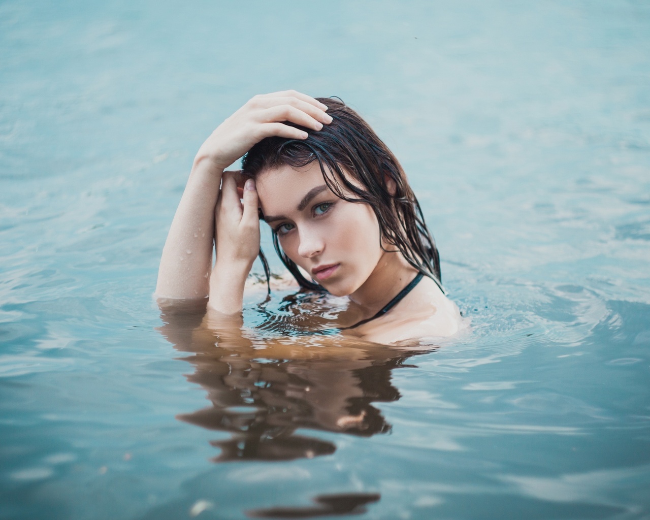 women, face, portrait, wet hair, water, water drops