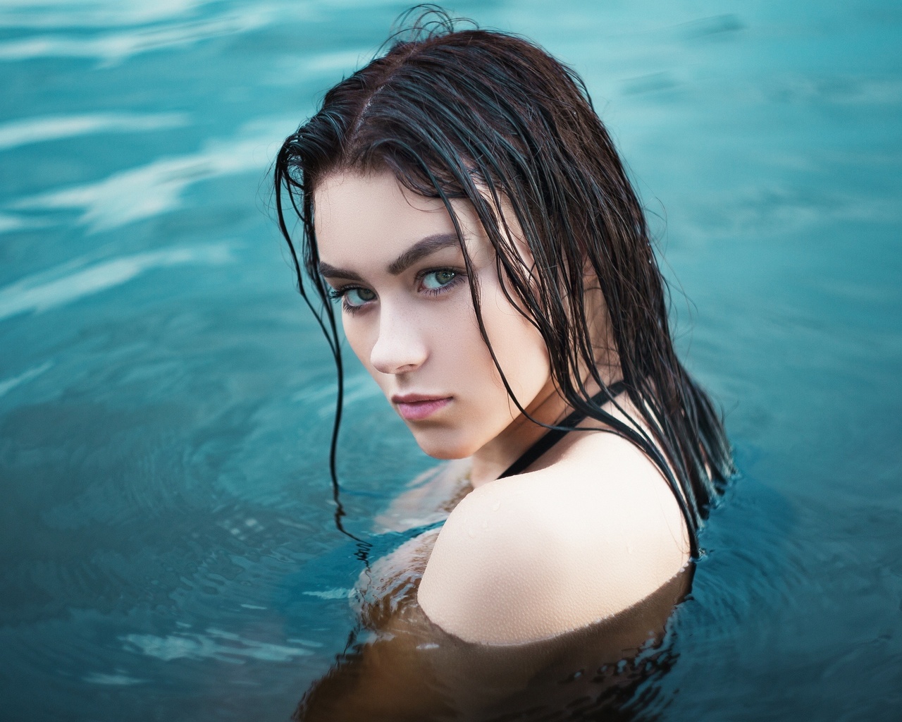 women, face, portrait, wet hair, water