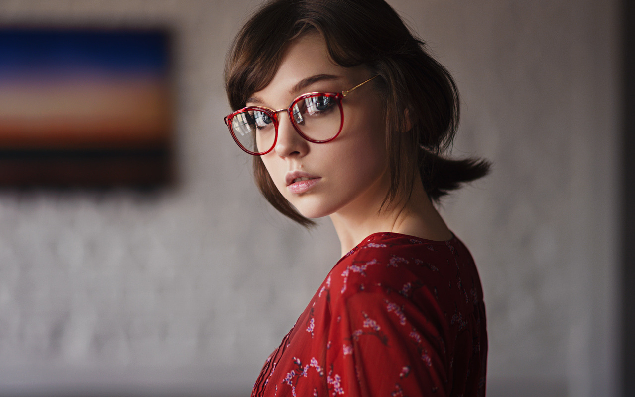 olya pushkina, women, portrait, sergey fat, women with glasses