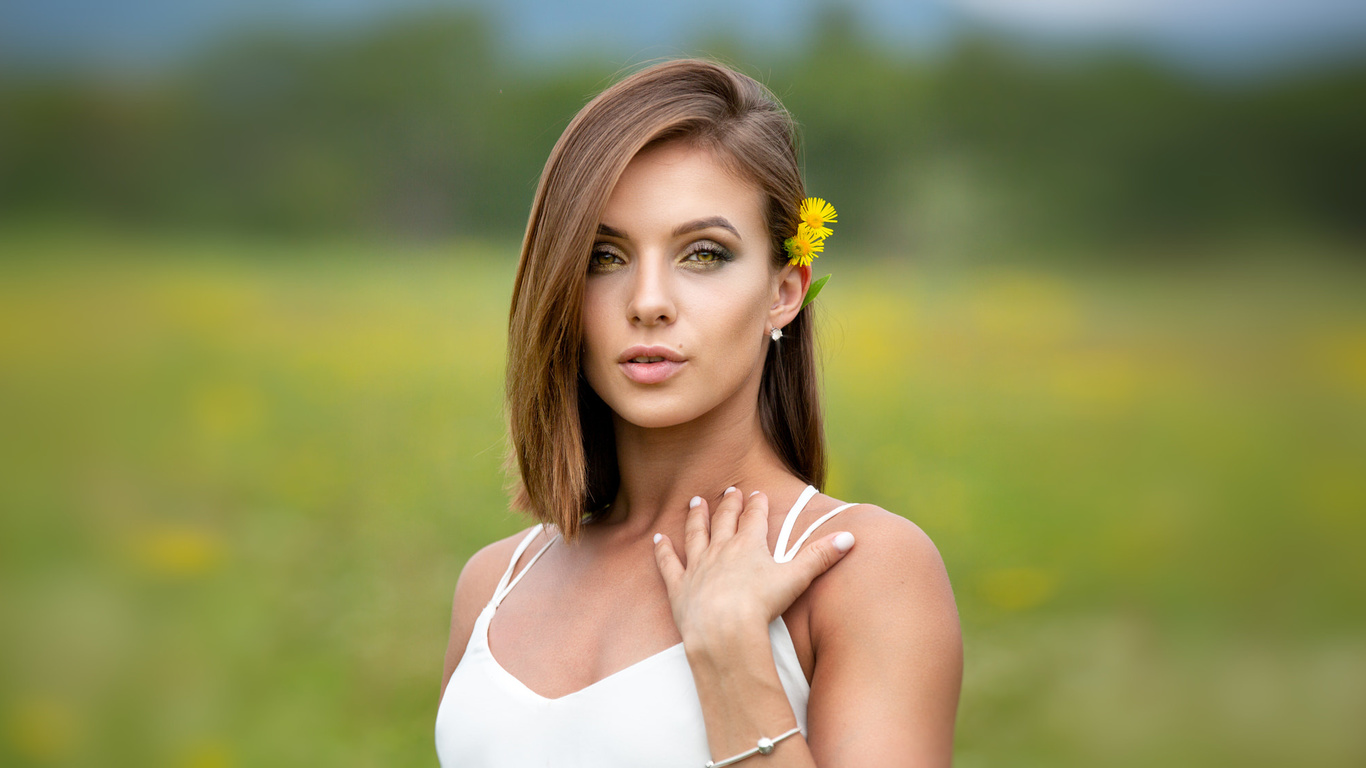 women, face, portrait, flowers