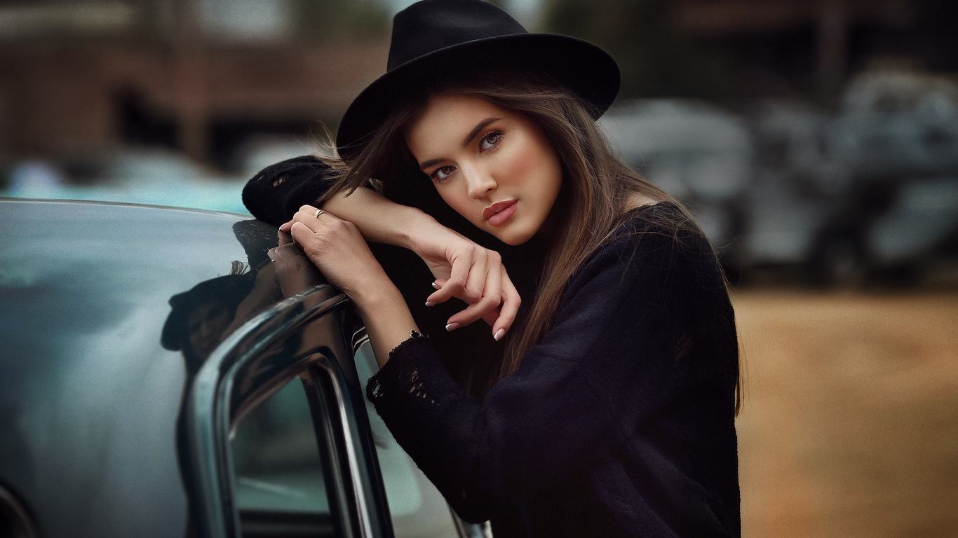 women, dmitry arhar, portrait, hat, women with cars