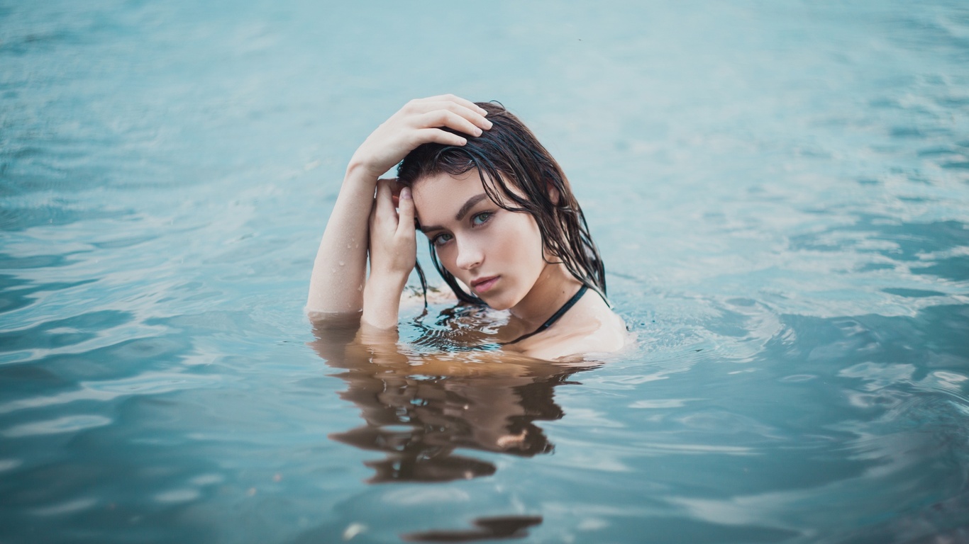 women, face, portrait, wet hair, water, water drops