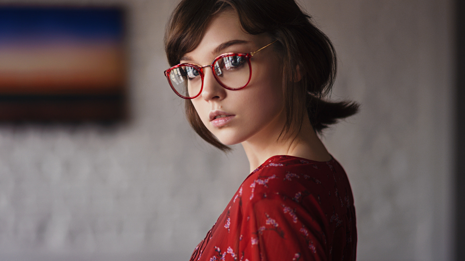 olya pushkina, women, portrait, sergey fat, women with glasses