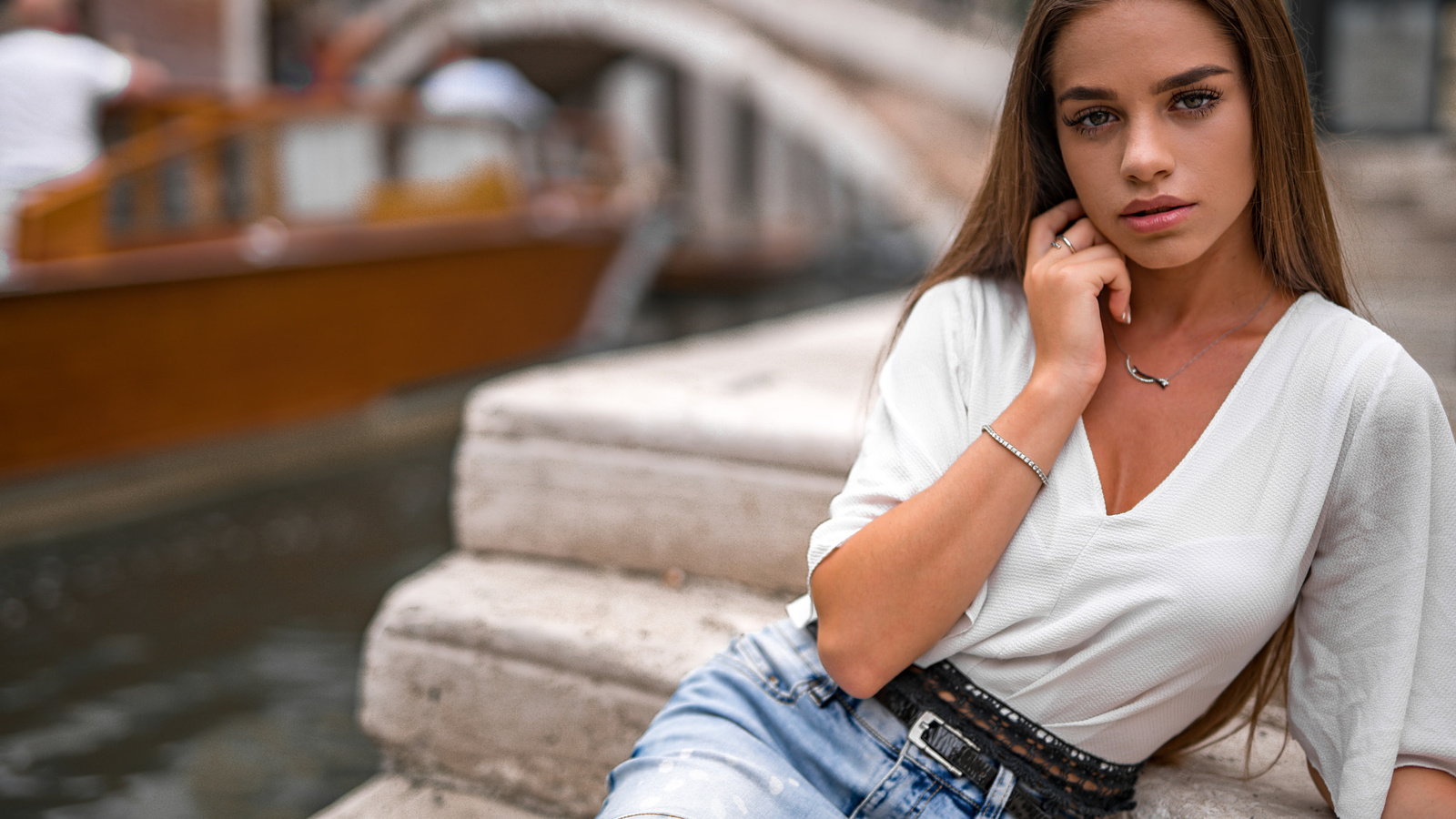 women, marco squassina, portrait, denim skirt, belt