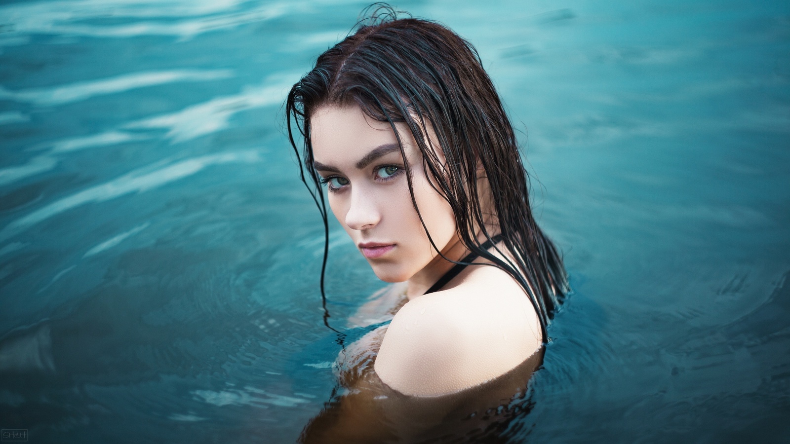 women, face, portrait, wet hair, water