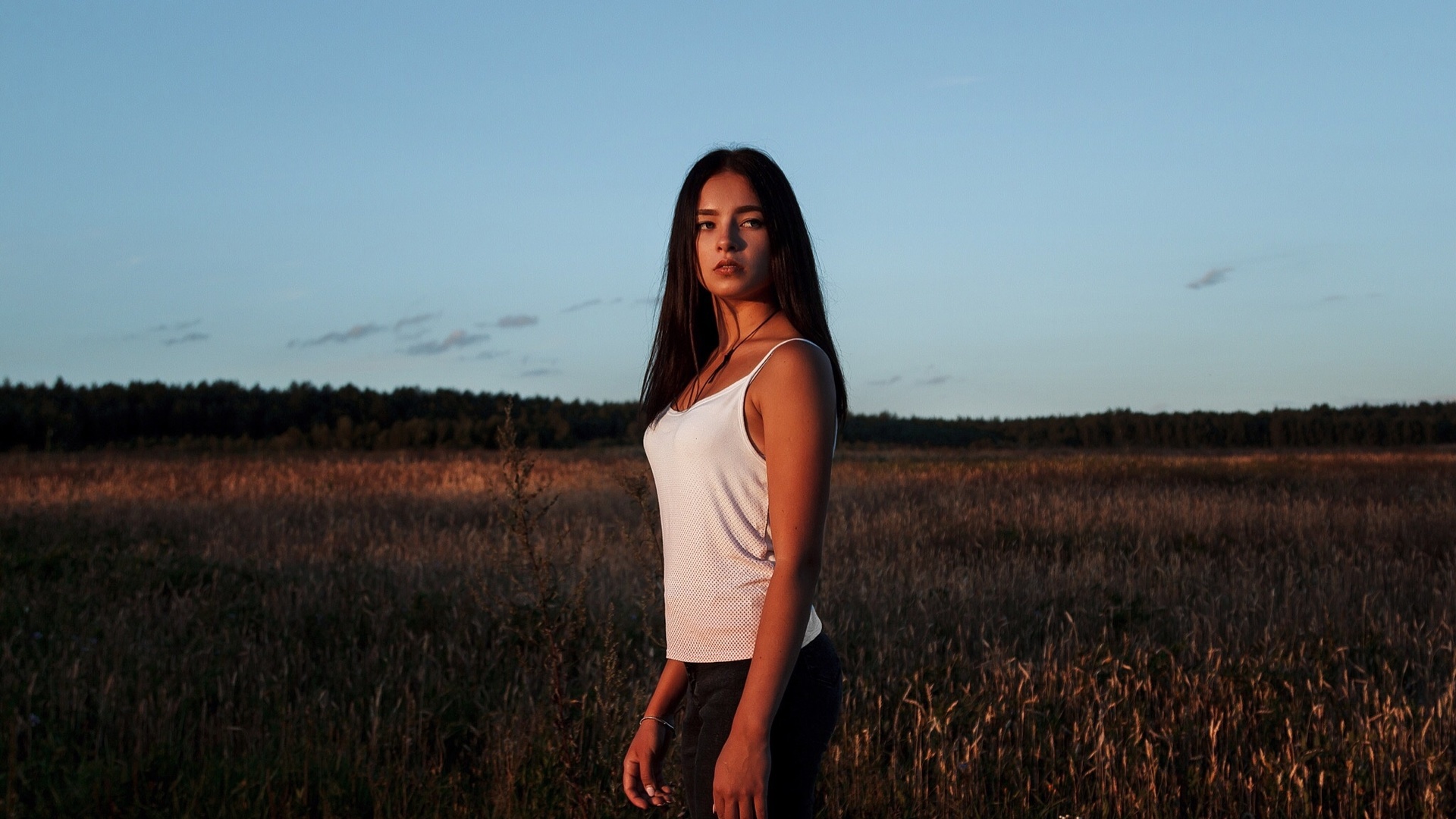 women, portrait, tanned, jean shorts, sky, women outdoors