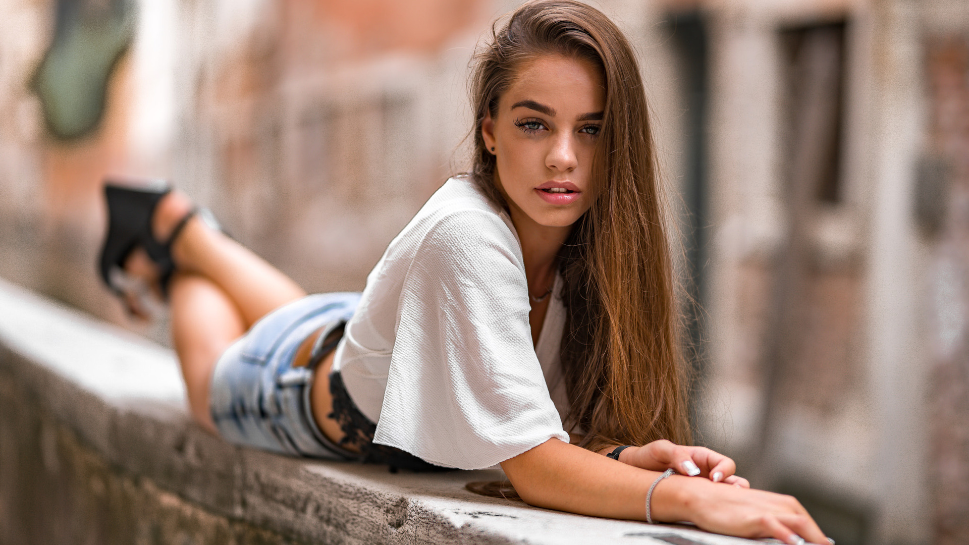 women, marco squassina, portrait, denim skirt