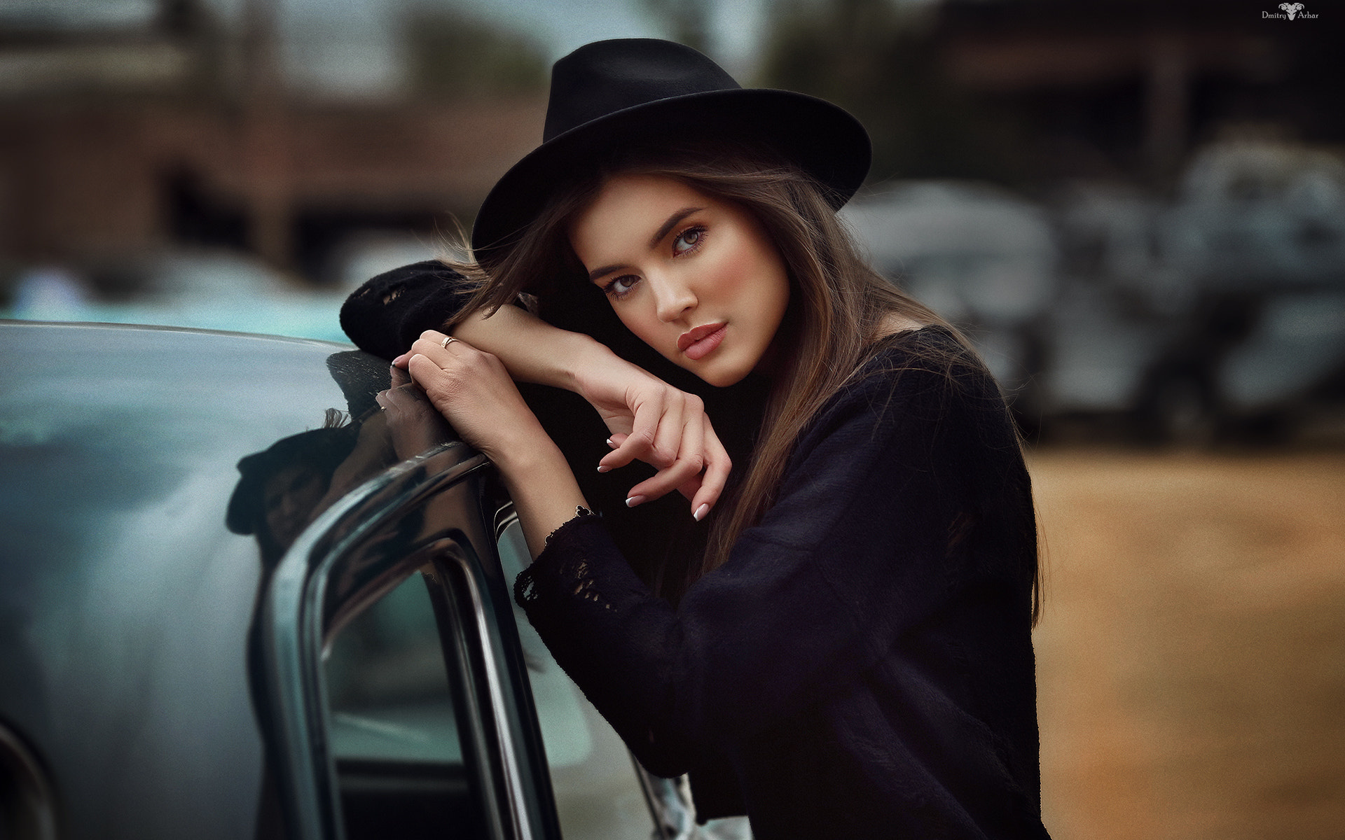 women, dmitry arhar, portrait, hat, women with cars