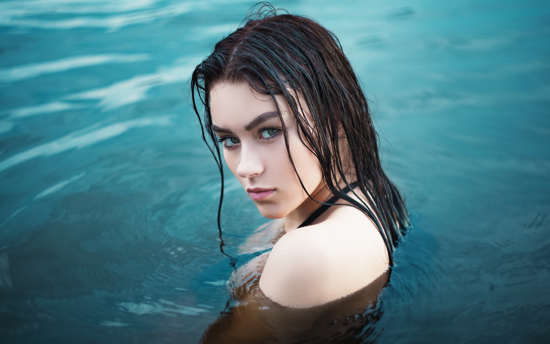 women, face, portrait, wet hair, water