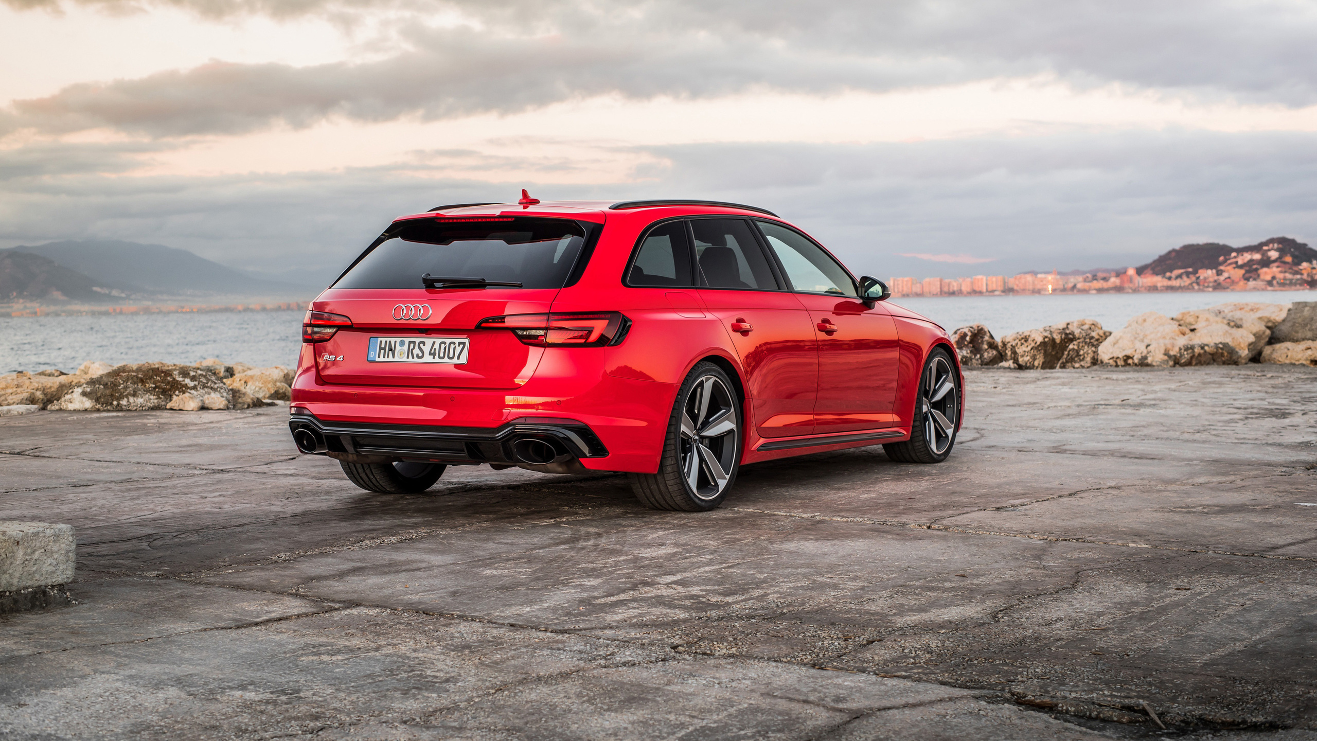 audi, rs4, avant, rear view, red