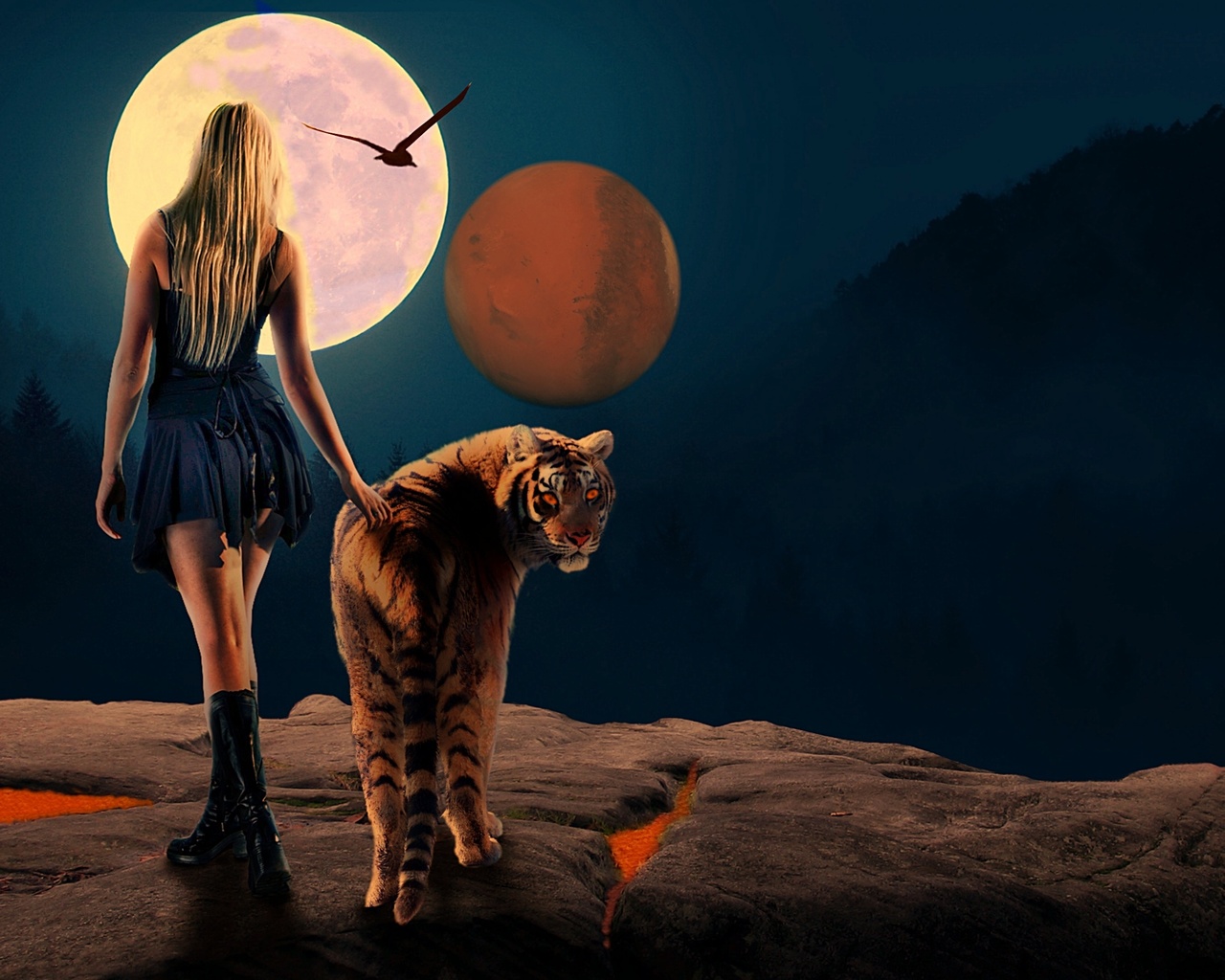 Аватарка девушка на фоне Луны