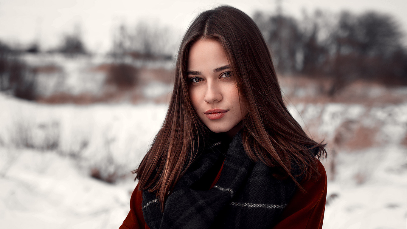 women, scarf, portrait, snow, face, alexander valmont