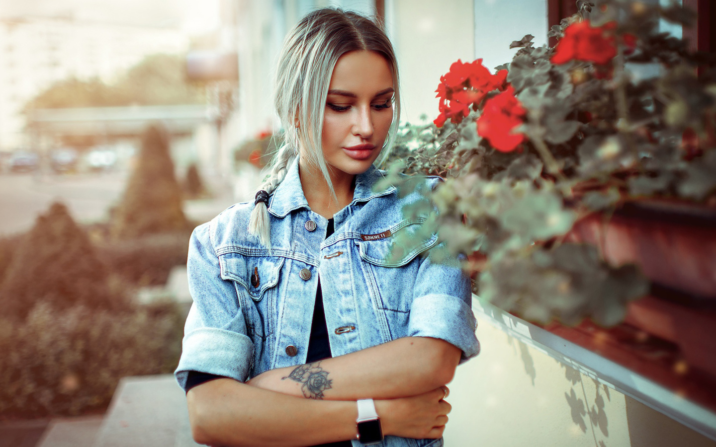 women, blonde, inked girls, denim, portrait, arms crossed, kirill bukrey