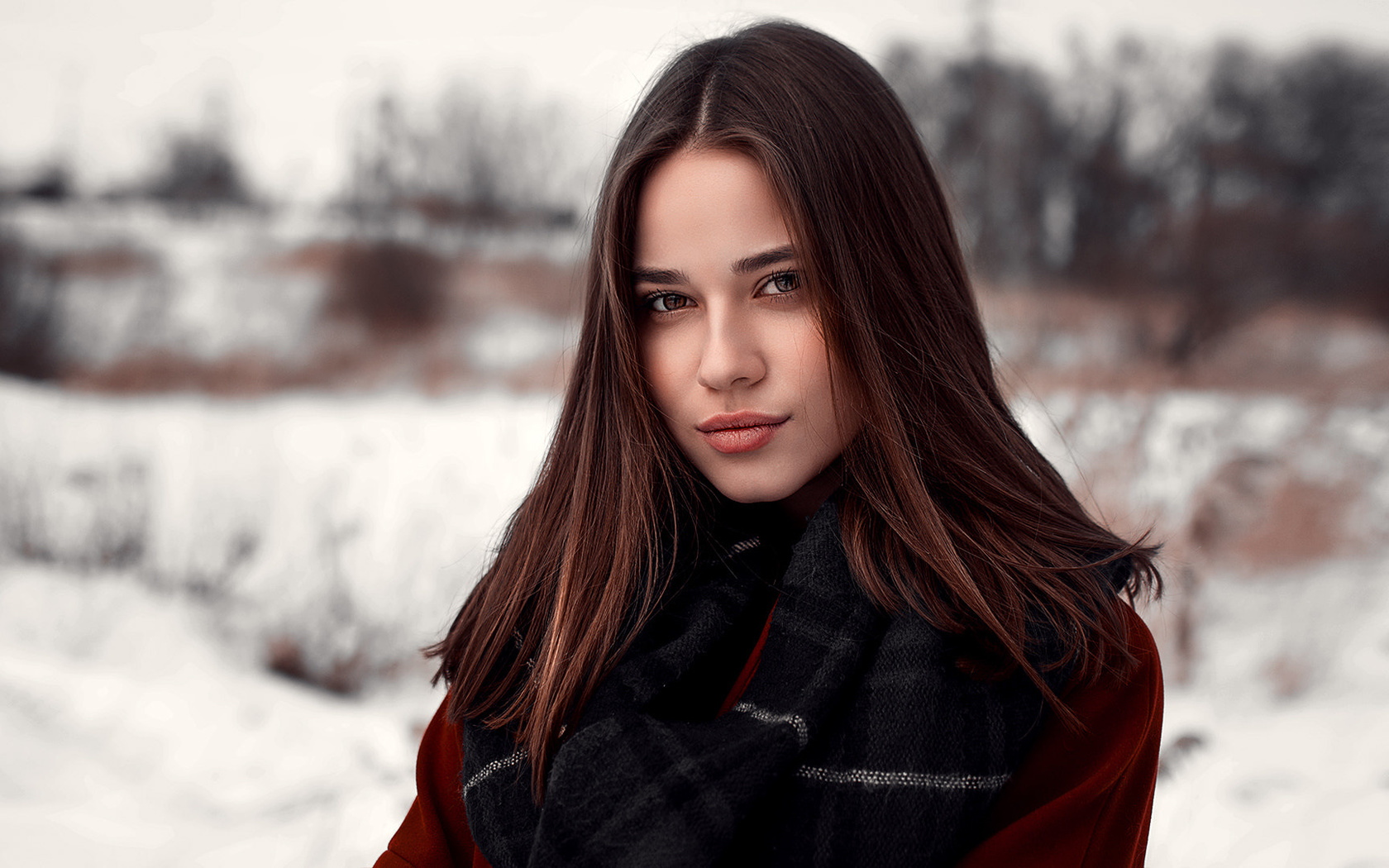 women, scarf, portrait, snow, face, alexander valmont