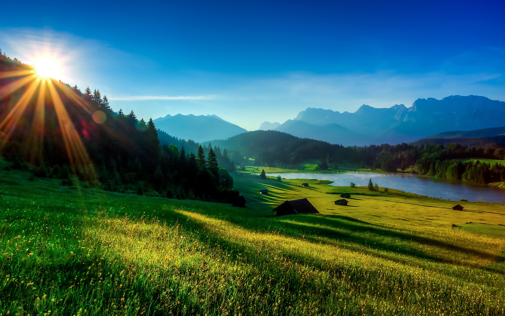 , sunrise, germany, alpen, garmisch-partenkirchen, bavaria, geroldsee, , 