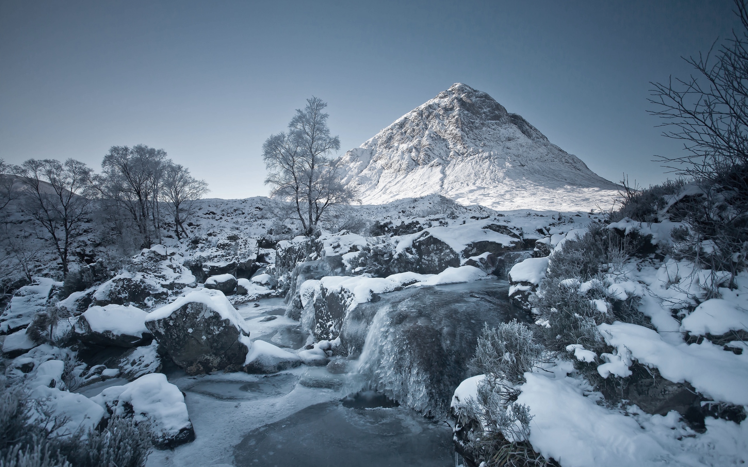 scotland, glencoe, buchaille etive mor, cascade, waterfall, winter, , , 