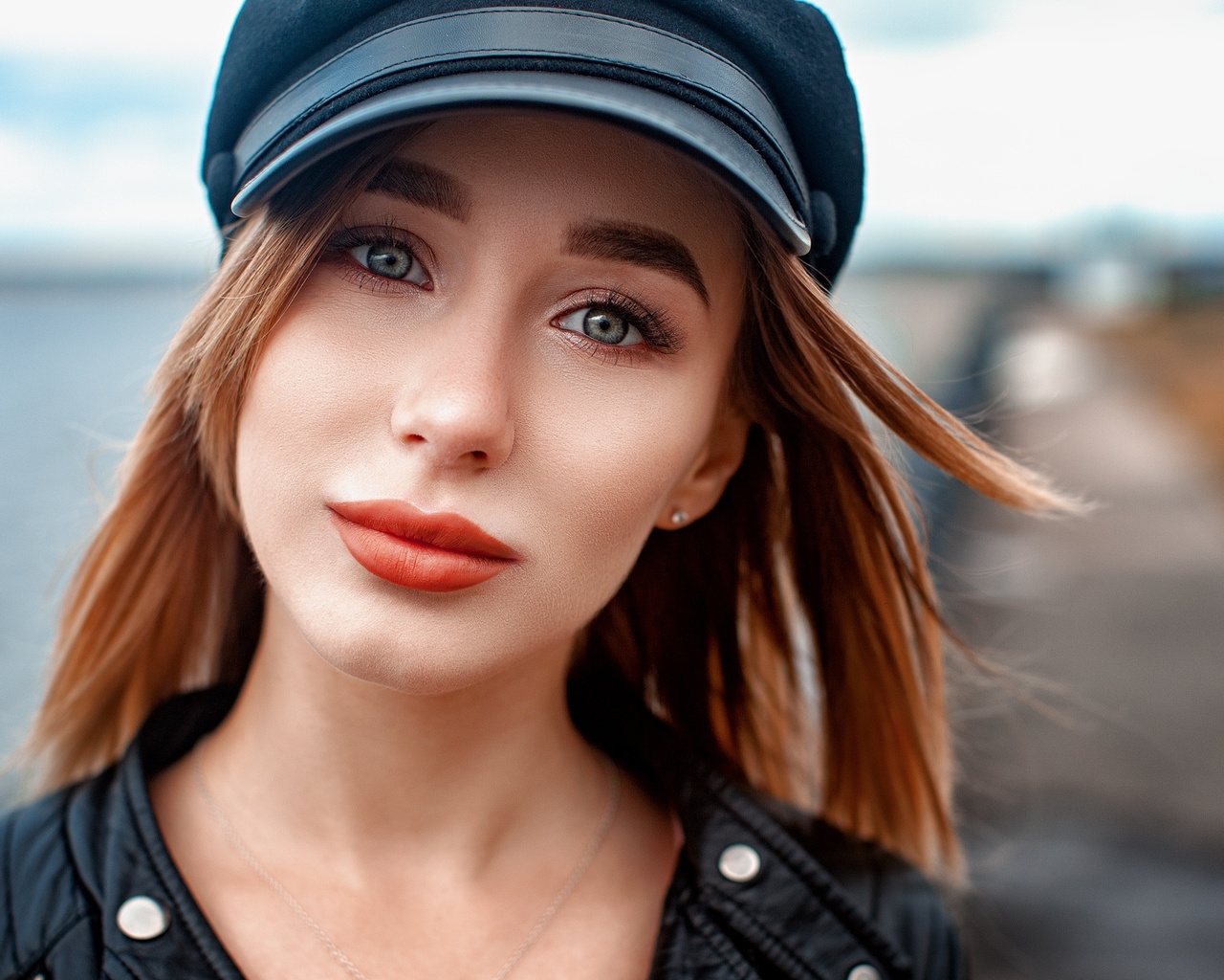 women, face, portrait, leather jackets, depth of field