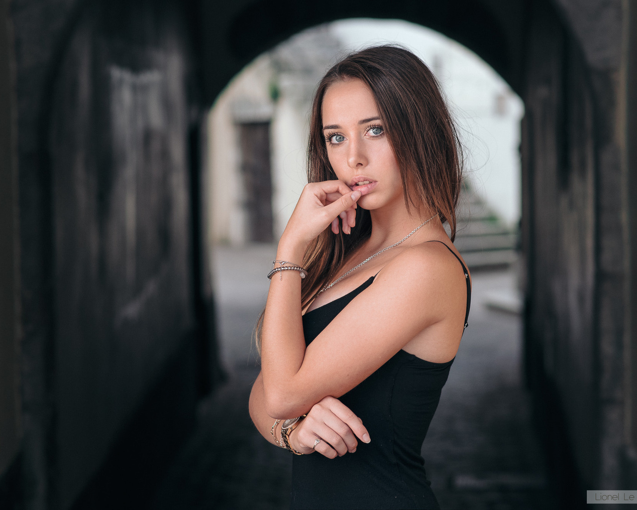 women, gray eyes, portrait, finger on lips, necklace