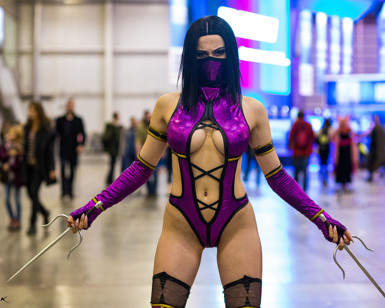 mileena, mortal kombat, women, cosplay, dagger, belly, pierced navel, boobs, , , anastasia vvedenskaya