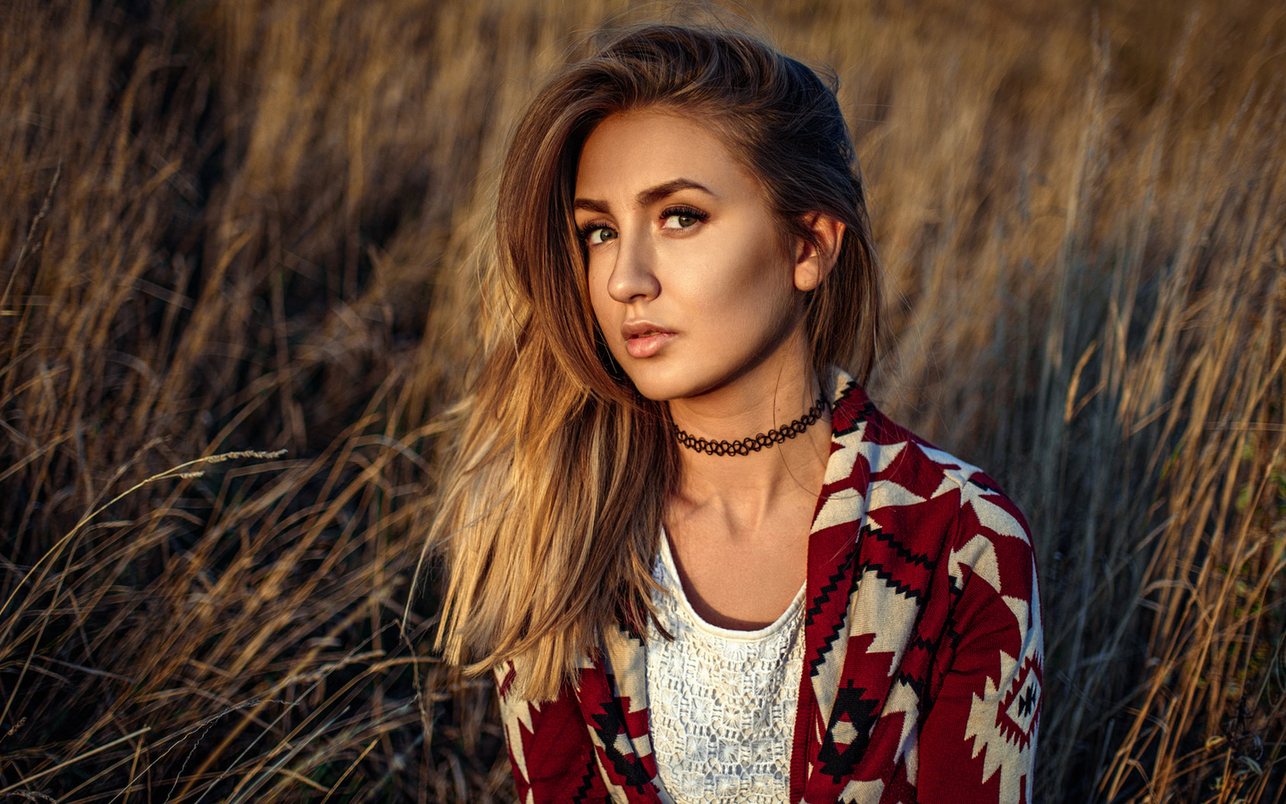 women, blonde, face, portrait, choker, tomasz sztendur,patrycja