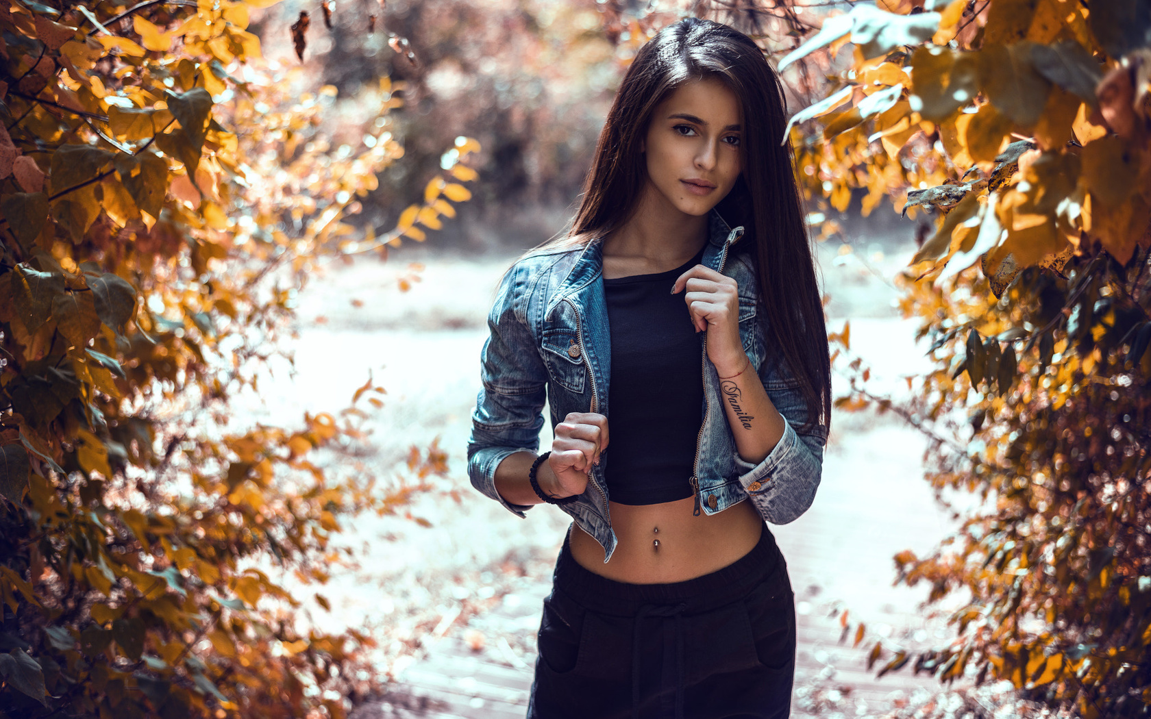 women, belly, pierced navel, tattoo, denim, black clothing, borislav georgiev