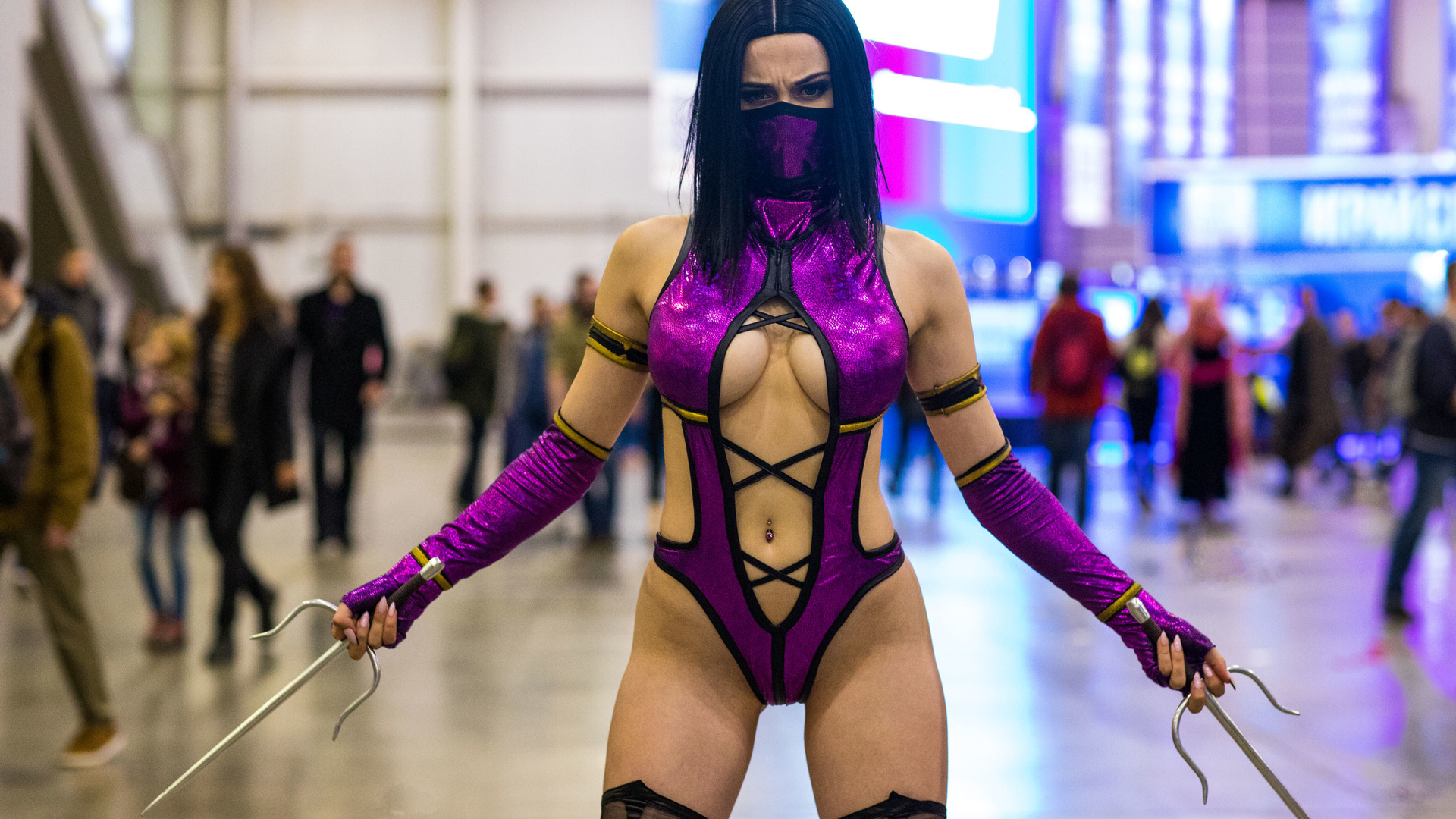 mileena, mortal kombat, women, cosplay, dagger, belly, pierced navel, boobs, , , anastasia vvedenskaya