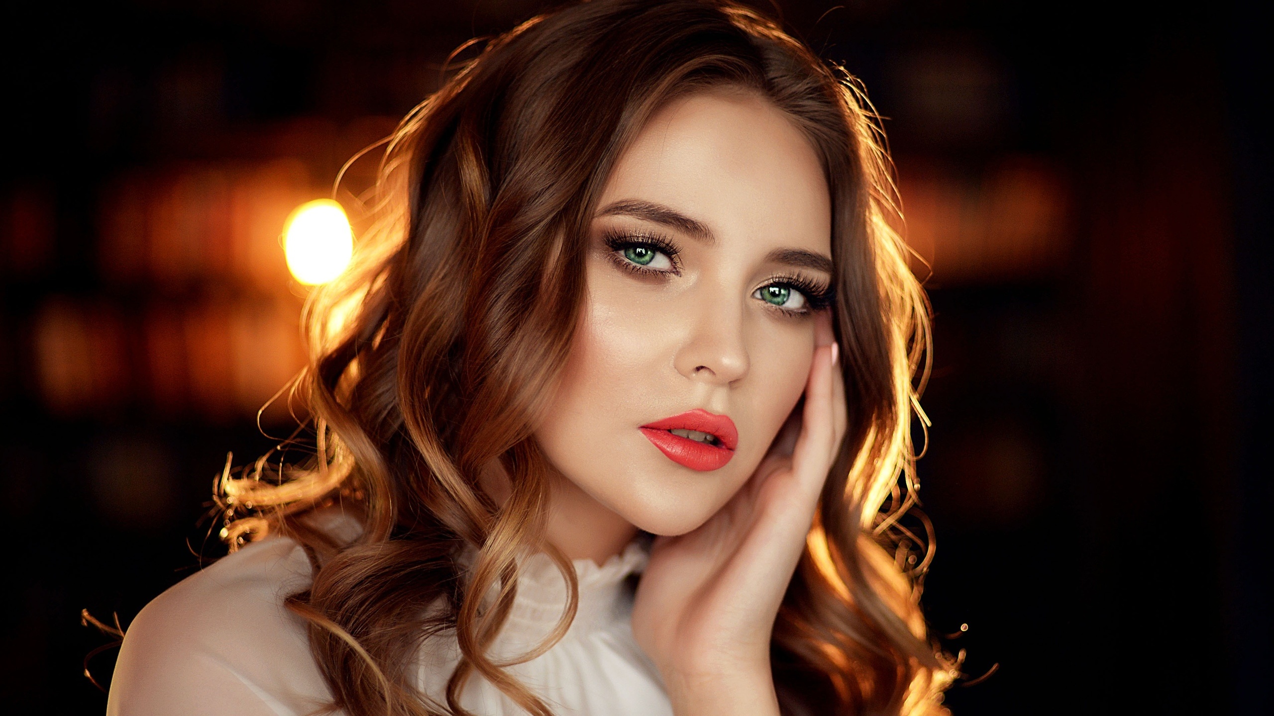 women, green eyes, face, portrait, lipstick, eugene melnichuk, alena karpova