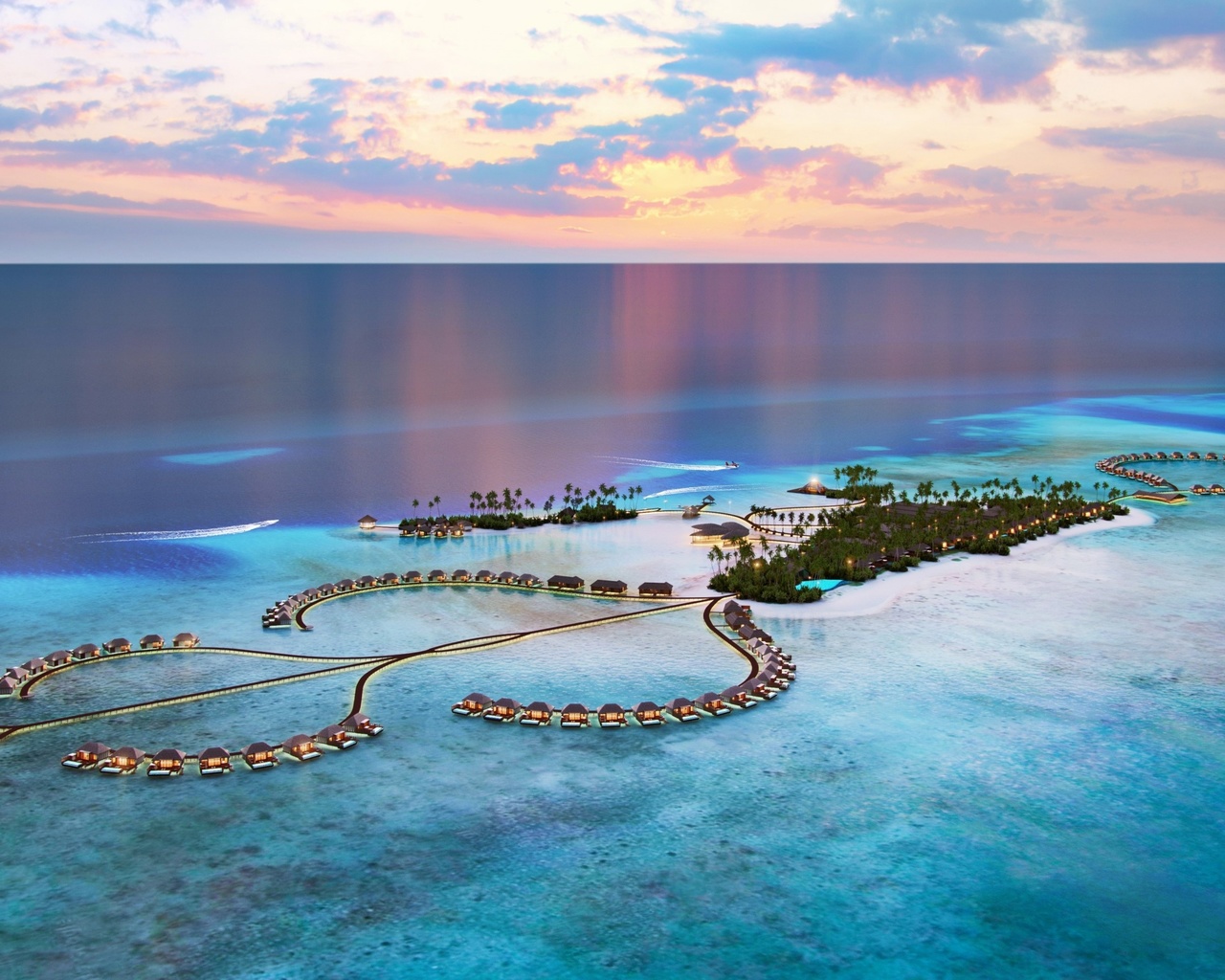 maldives, ocean, tropical islands, luxury hotel, bungalow, evening, sunset