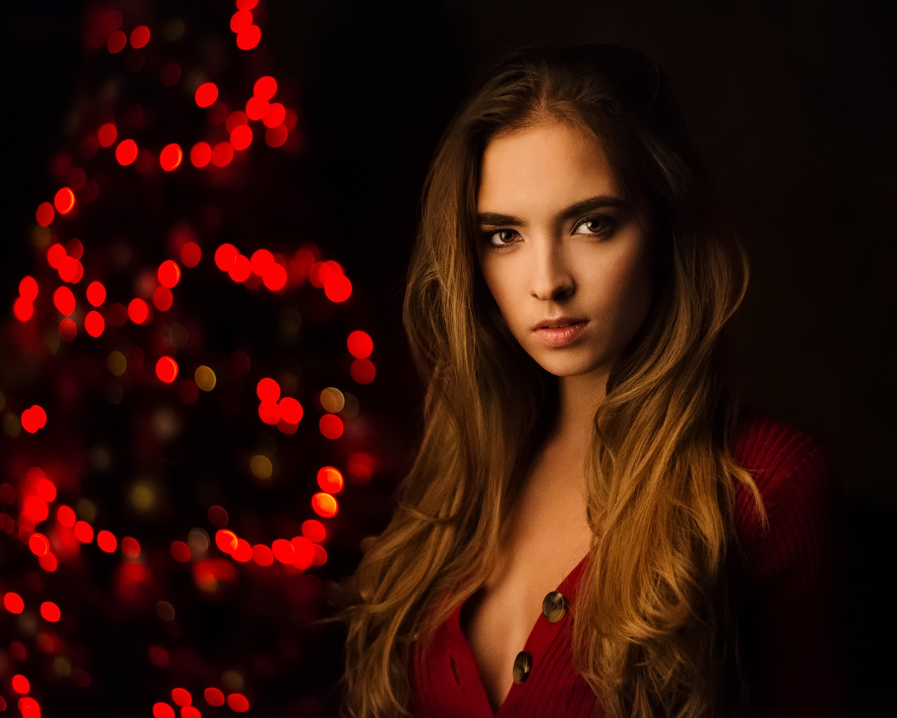 women, maxim maximov, portrait, christmas tree