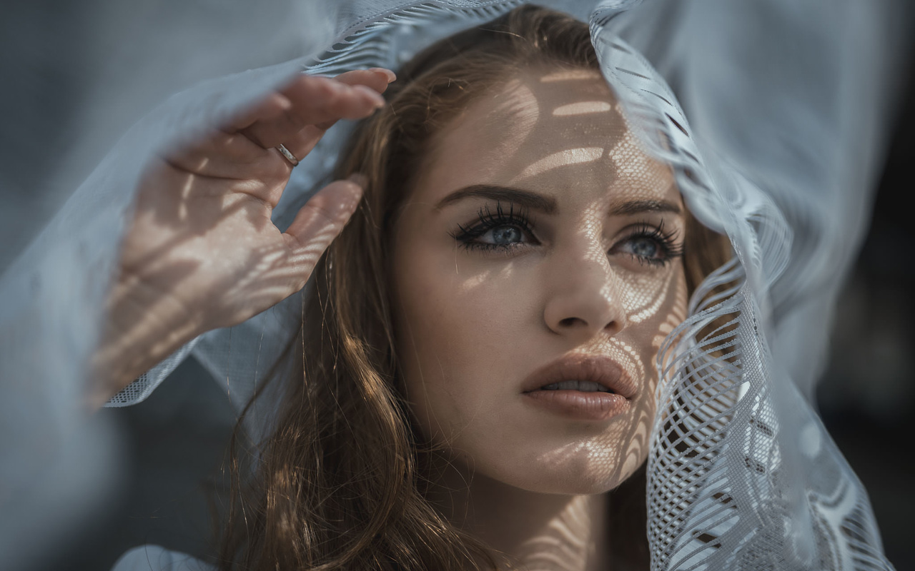 women, blonde, face, portrait, gray eyes, marco de santis, mariagrazia fedele