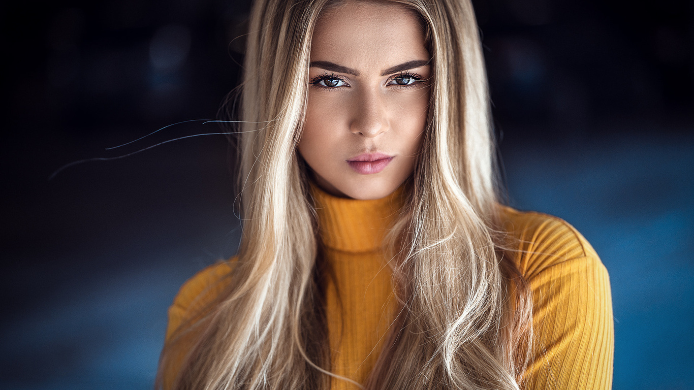 women, blonde, portrait, pink lipstick, turtlenecks, anatoli oskin, anne pfeifer