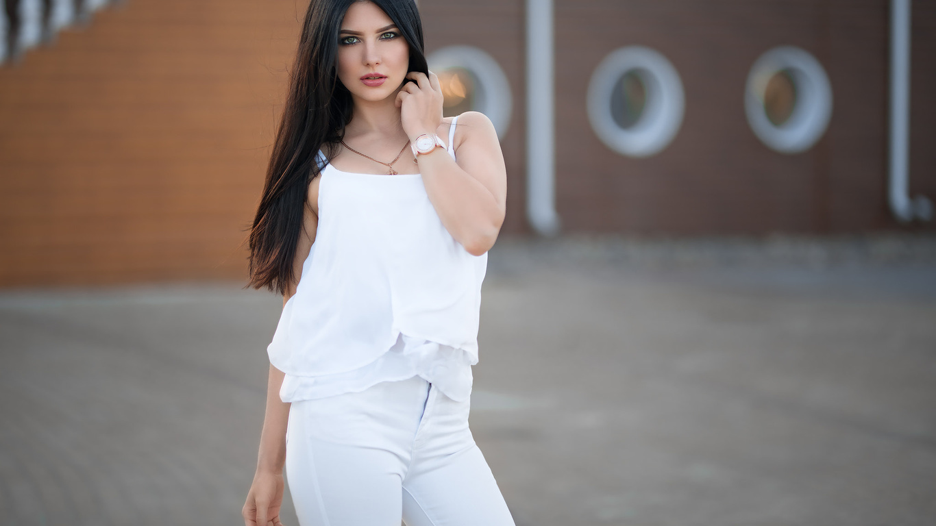 women, dmitry sn, white clothing, portrait, white nails, necklace