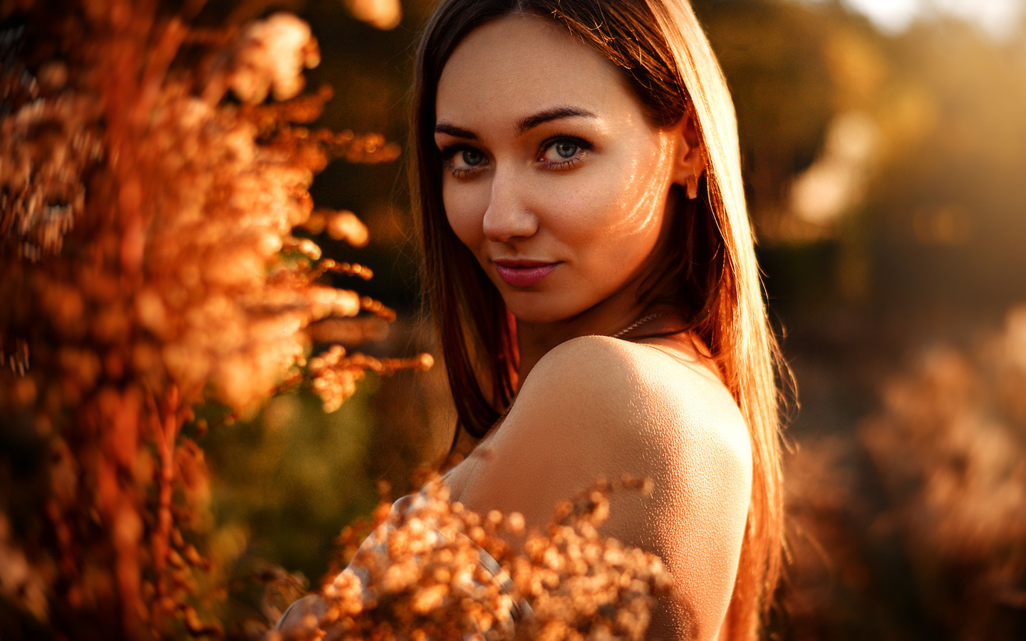 women, face, portrait, smiling, blue eyes, bare shoulders