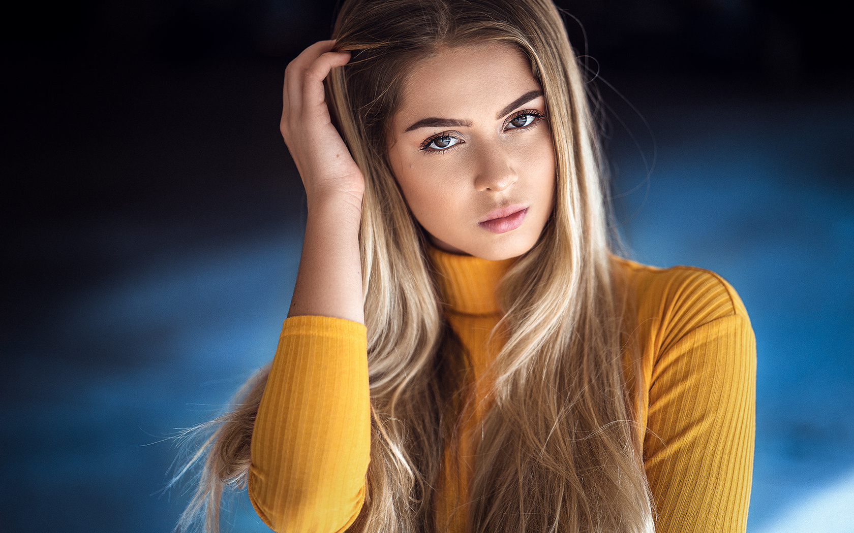 women, blonde, pink lipstick, portrait, turtlenecks, anatoli oskin, anne pfeifer