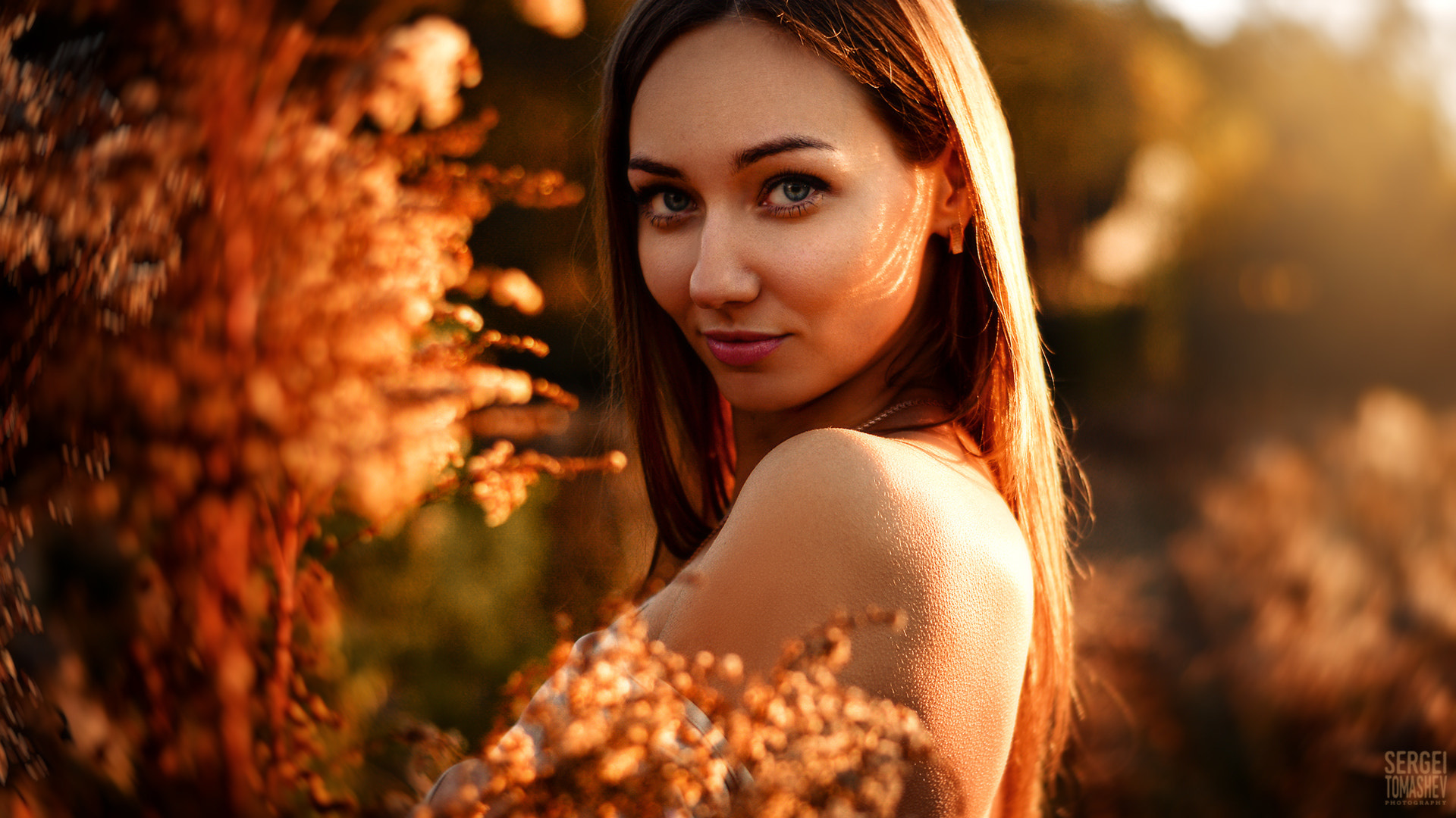 women, face, portrait, smiling, blue eyes, bare shoulders