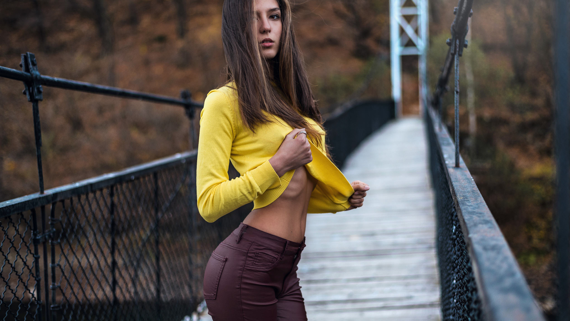 women, pants, bridge, portrait, women outdoors, ribs, nipples through clothing, borislav georgiev