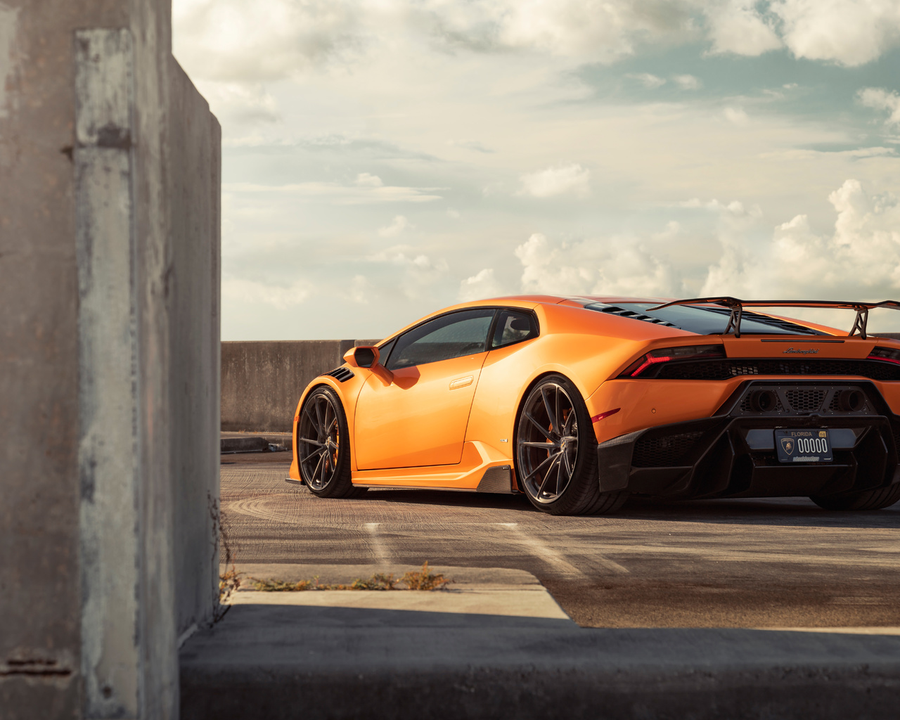 orange, lamborghini, huracan, rear