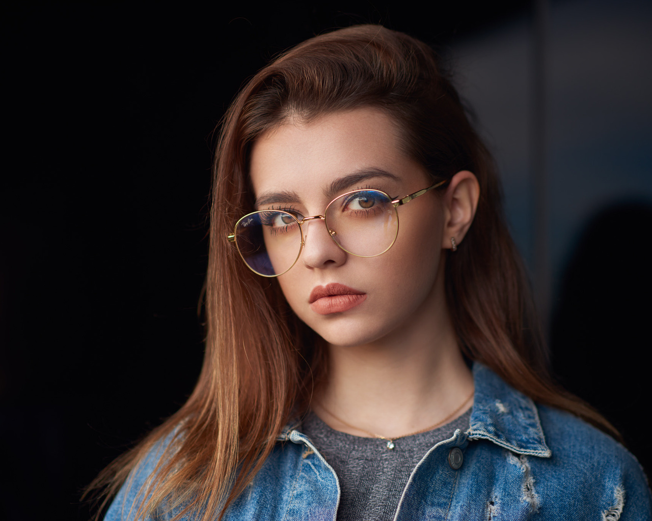 women, face, denim, portrait, women with glasses, eyeliner, necklace, ariel grabowski,anna