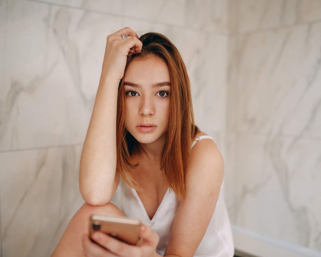 women, portrait, smartphone, face