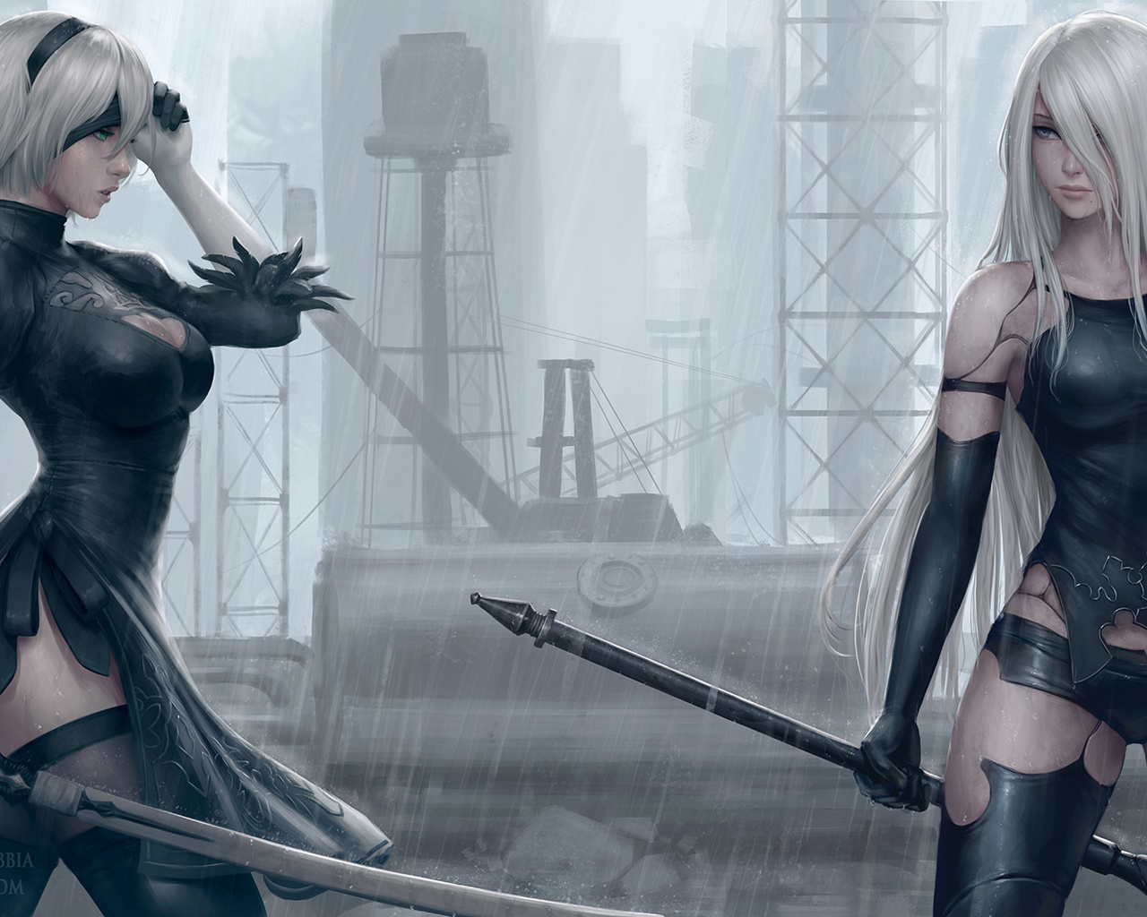 b and a2 nier, automata, artwork