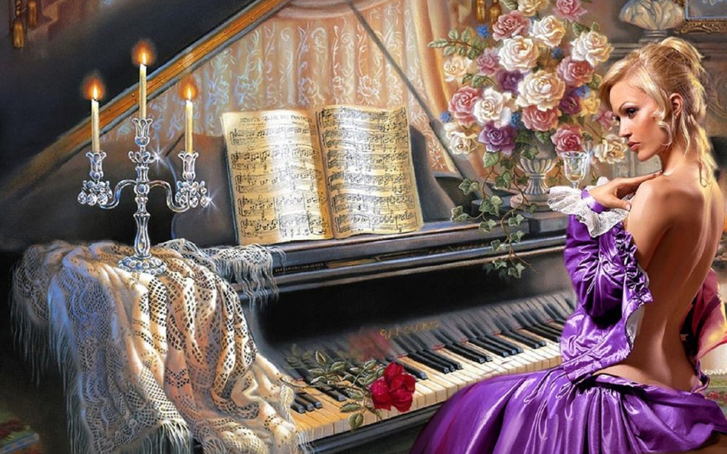 fantasy, girl, piano