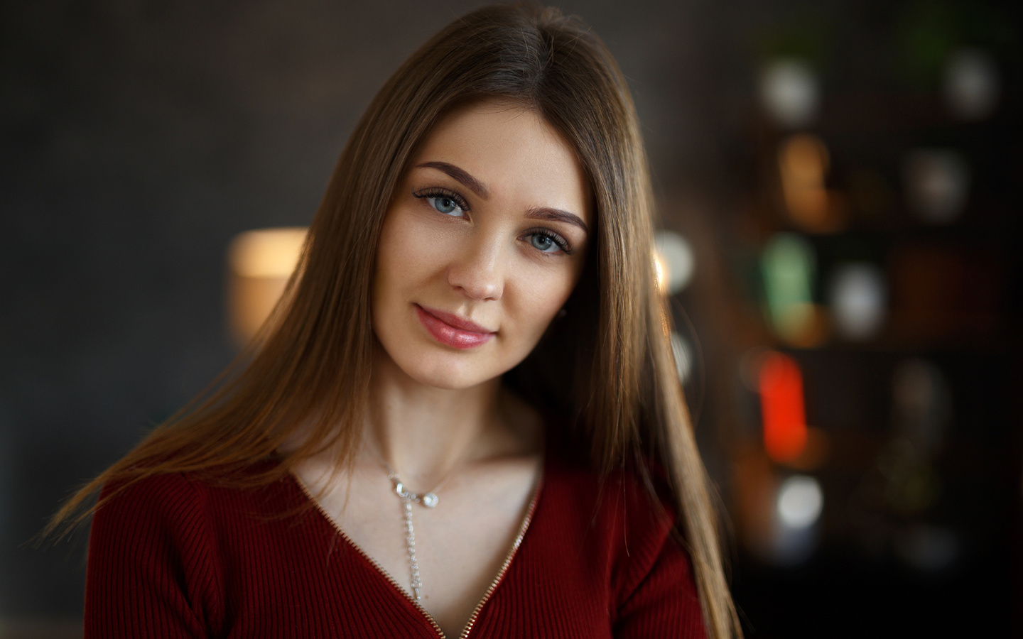 women, portrait, smiling, necklace, blue eyes, ivan losev ,  ,, , 