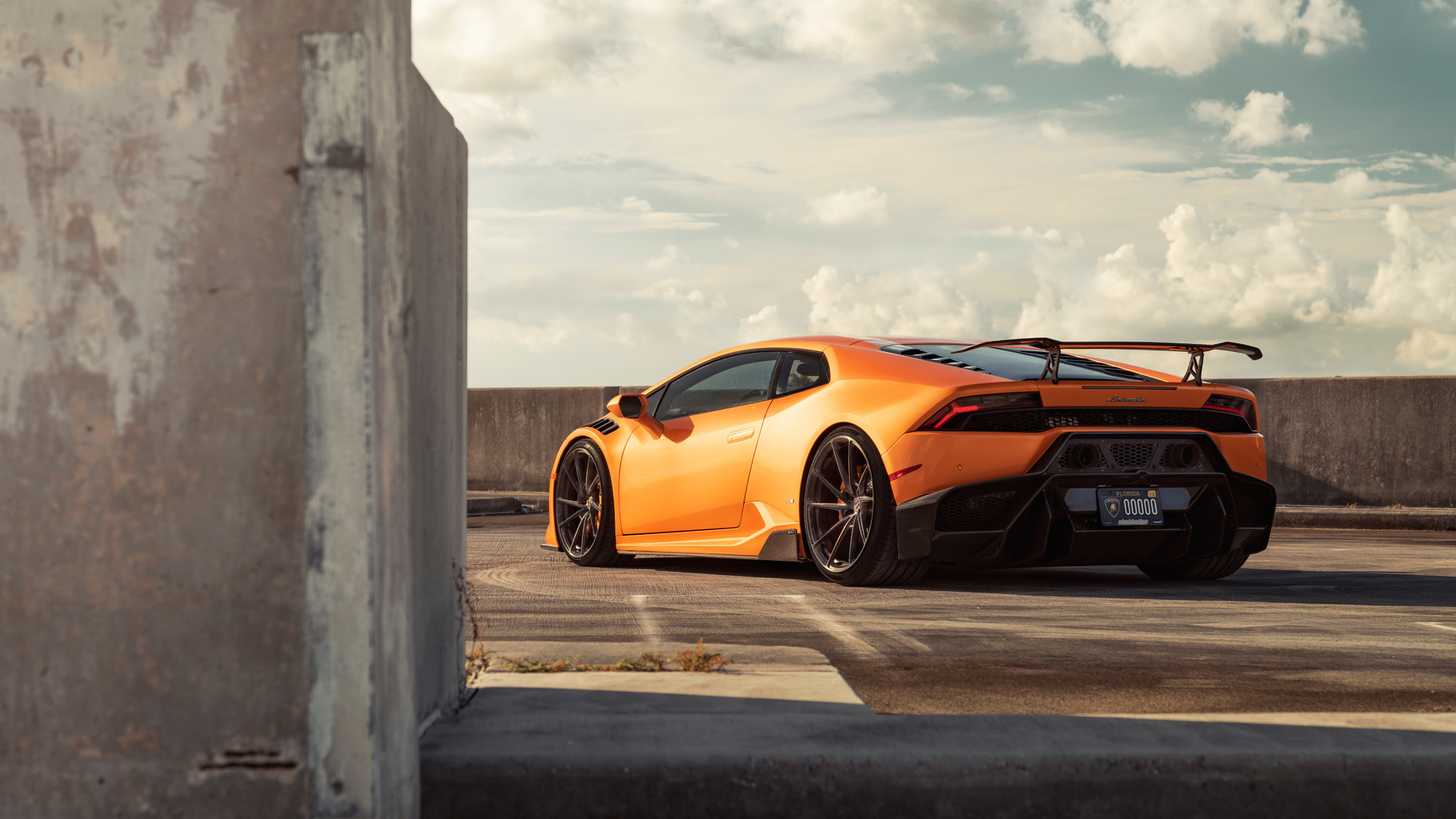 orange, lamborghini, huracan, rear