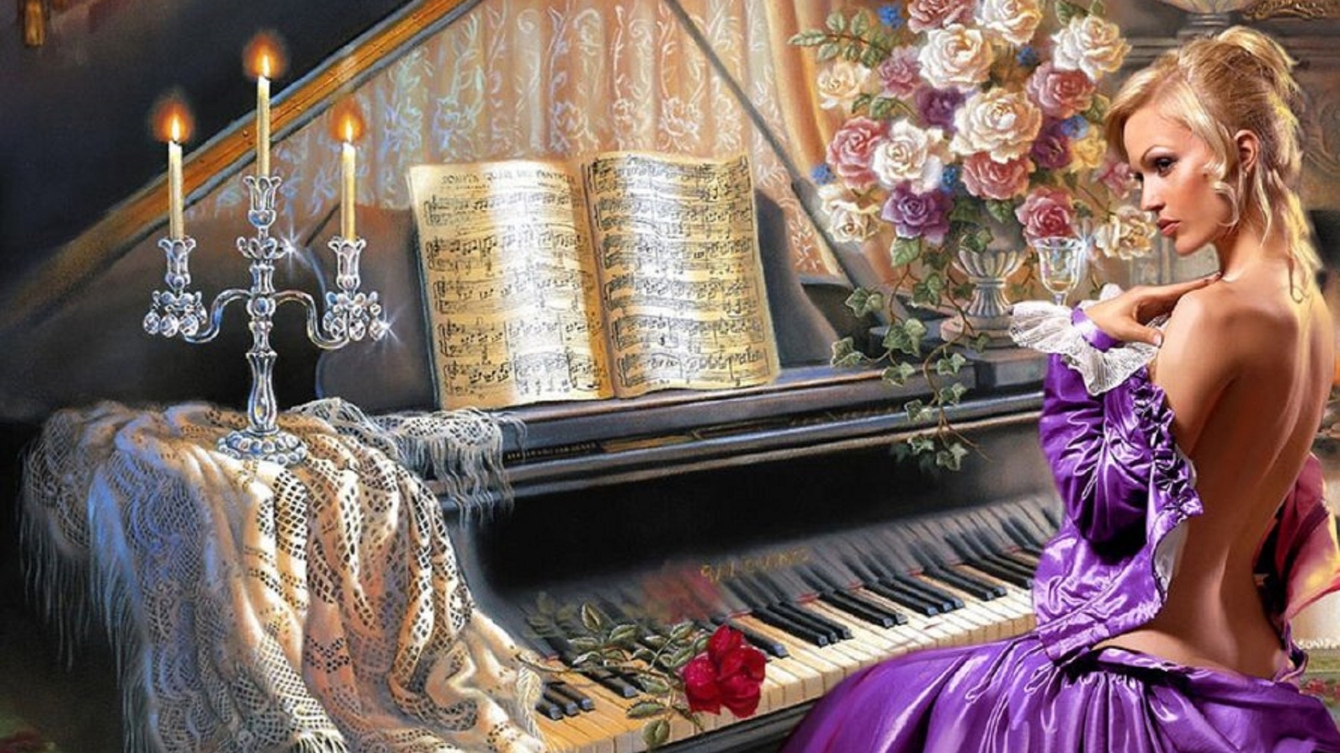 fantasy, girl, piano